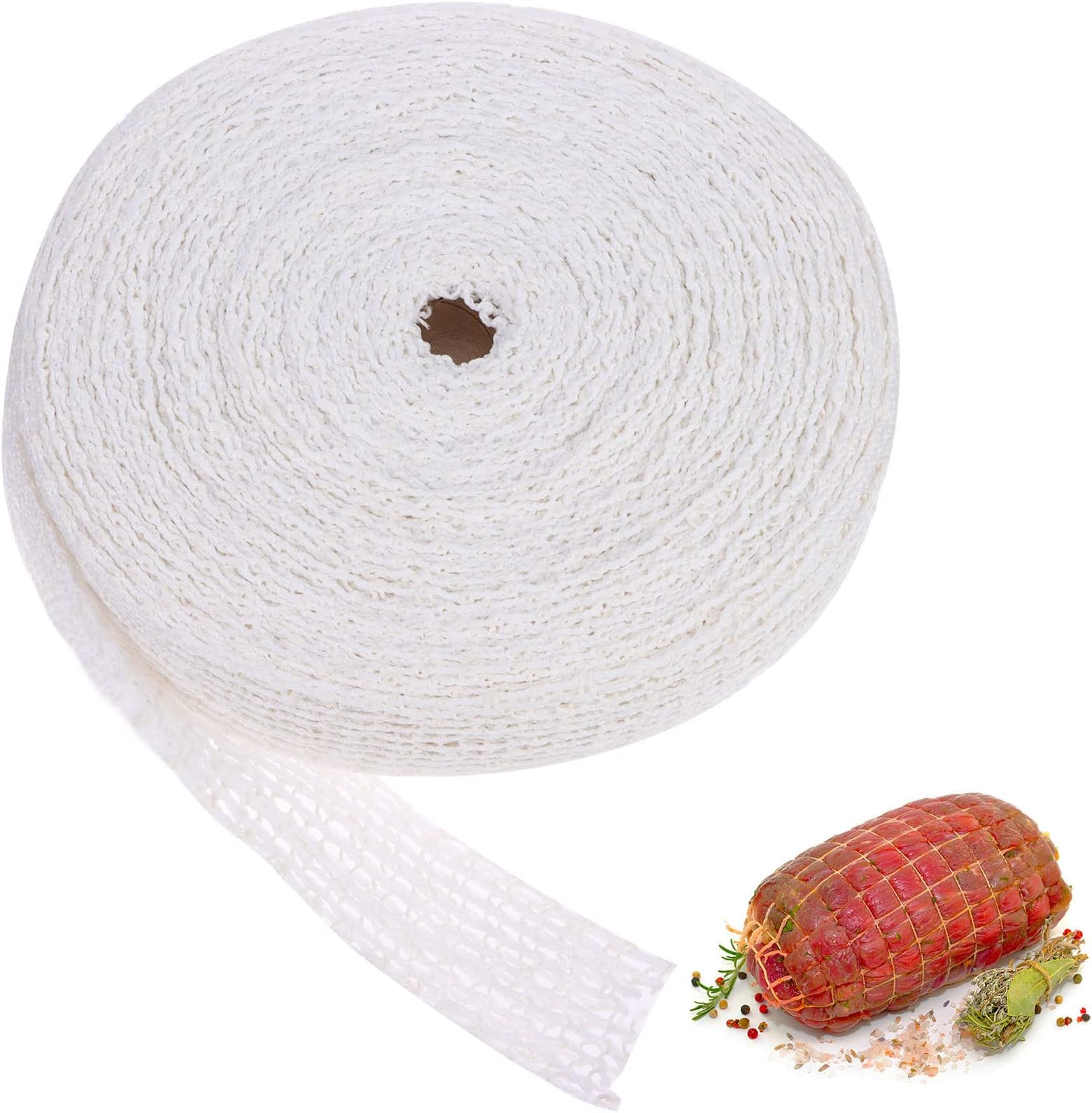 50m Meat Netting Roll,Size 18,Elastic Smoked Meat Poultry Ham Netting Meat Butcher Twine Net Roll Wrapping Net,Beef Netting Roll for Meat Cooking Meat Sausage Making, Kitchen Tools
