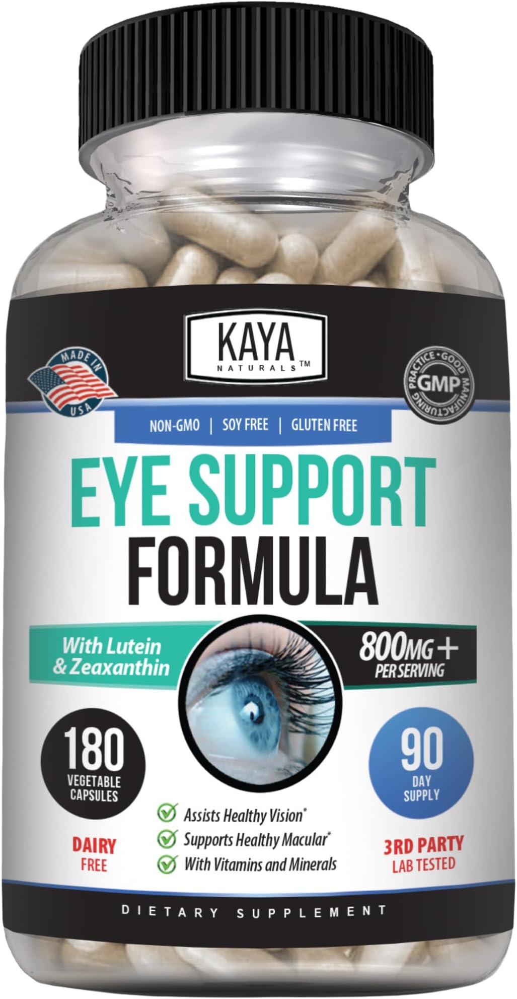 Eye Health Supplement - Lutein & Zeaxanthin - Supports Eye Strain, Dry Eyes, and Vision Health - 800mg Vitamin Supplement - 180 Count
