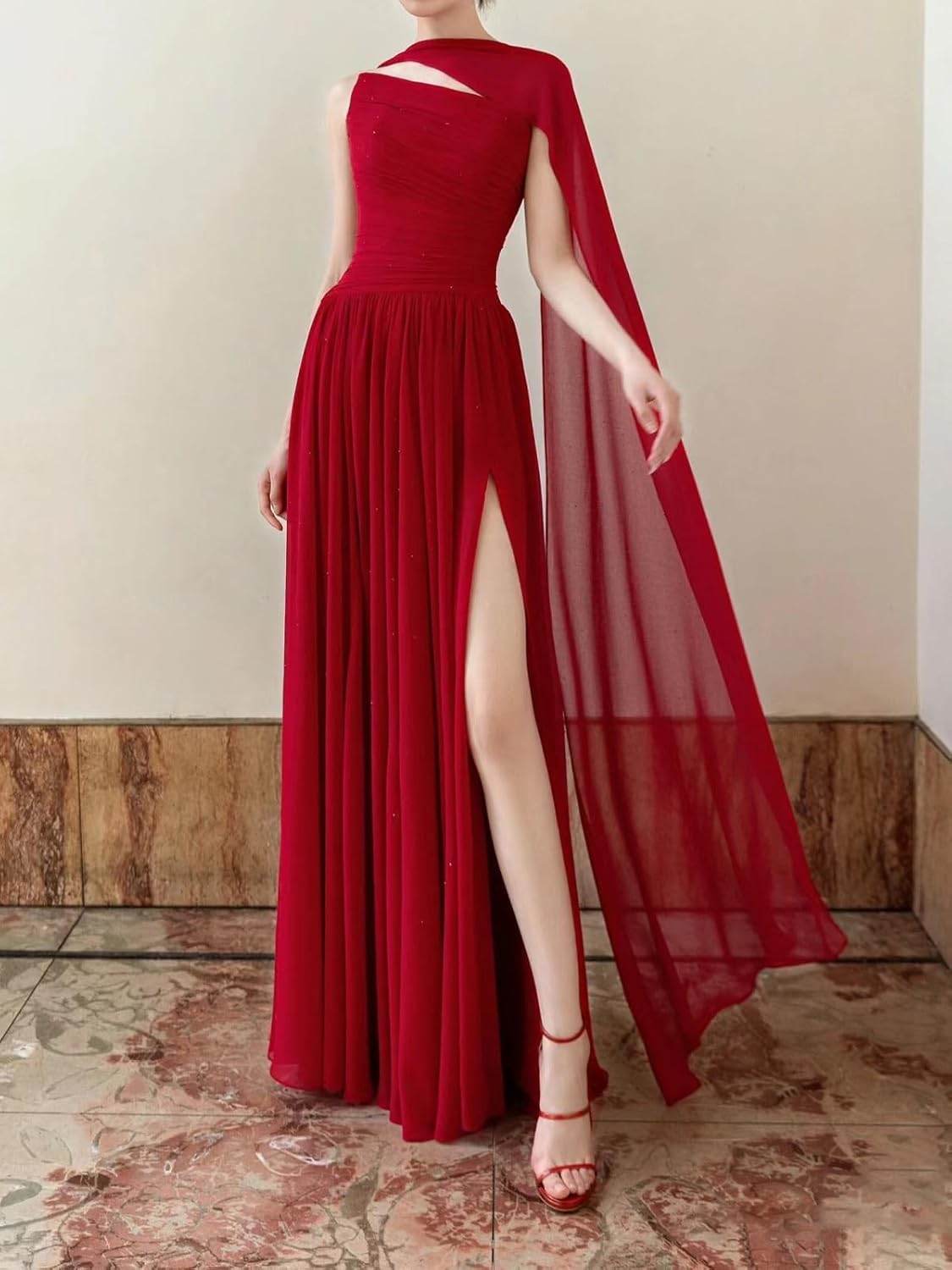 One Shoulder Prom Dresses 2025 Chiffon Bridesmaid Dresses Long Elegant Formal Evening Gowns with Scarf
