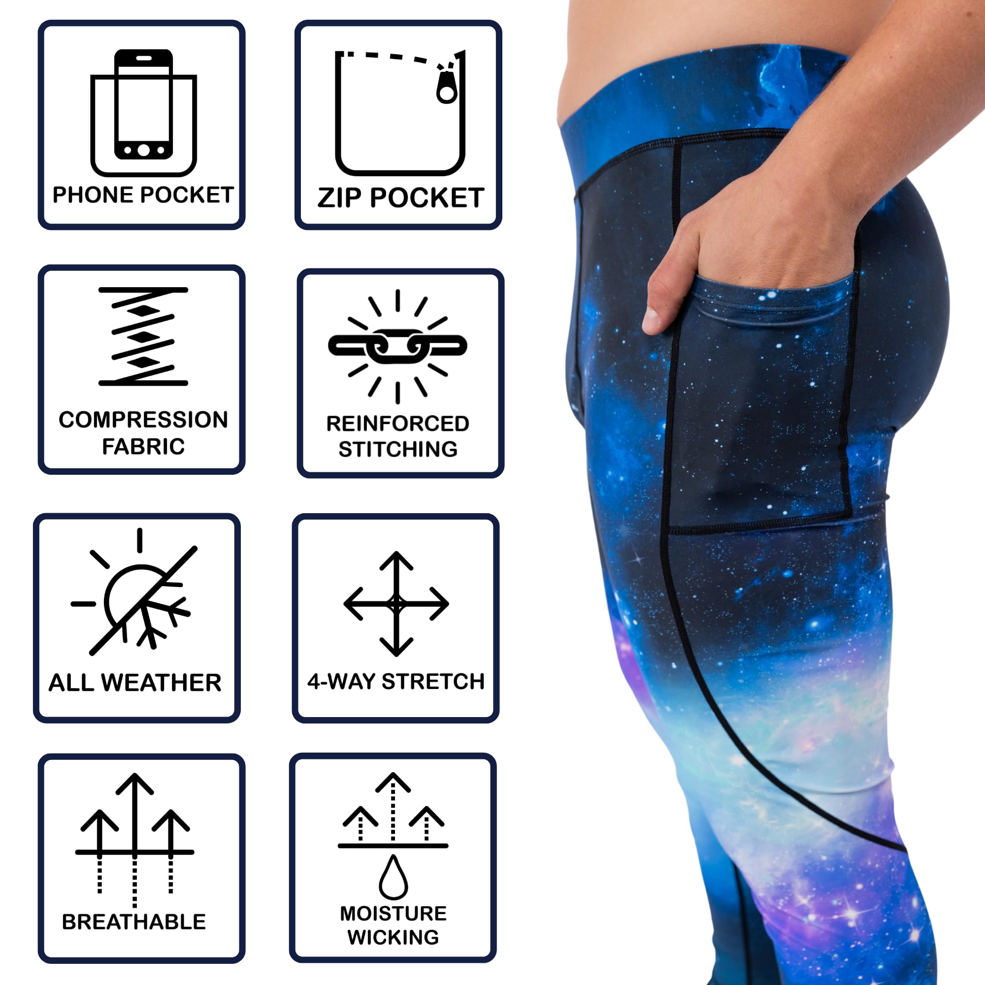Kapow Meggings Leggings Sportivi Contenitivi da Uomo Performance con Tasche