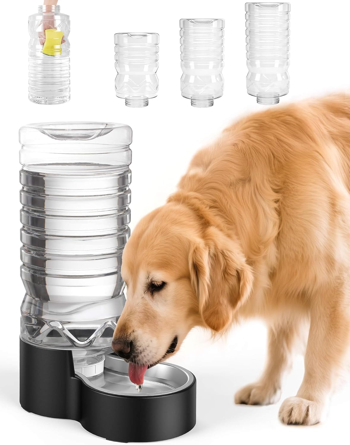 2.5 Gallon Automatic Dog Water Dispenser?Wide Mouth for Easy Hand-in Cleaning??Removable Stainless Steel Bowl?, Gravity Refilling Large Capacity for Cats and Dogs, Multi-Pet Homes 9.5L