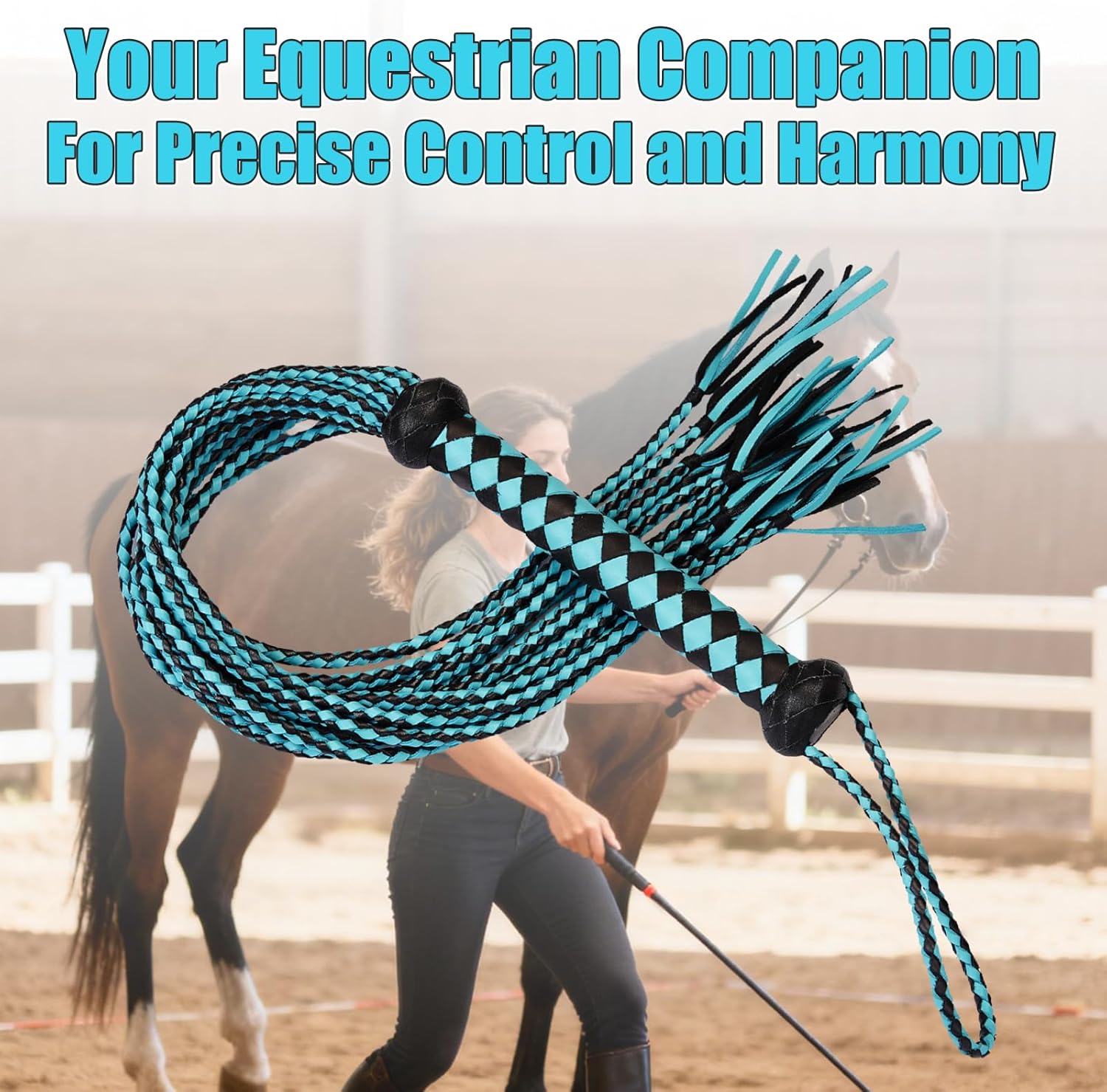 Handcrafted Genuine Leather Horse Whip, 36-Strand to 9-Tail Braided Equestrian Crop, Professional Cowhide Riding Whip with Willow-Leaf Tips & Non-Slip Handle Leather Whip