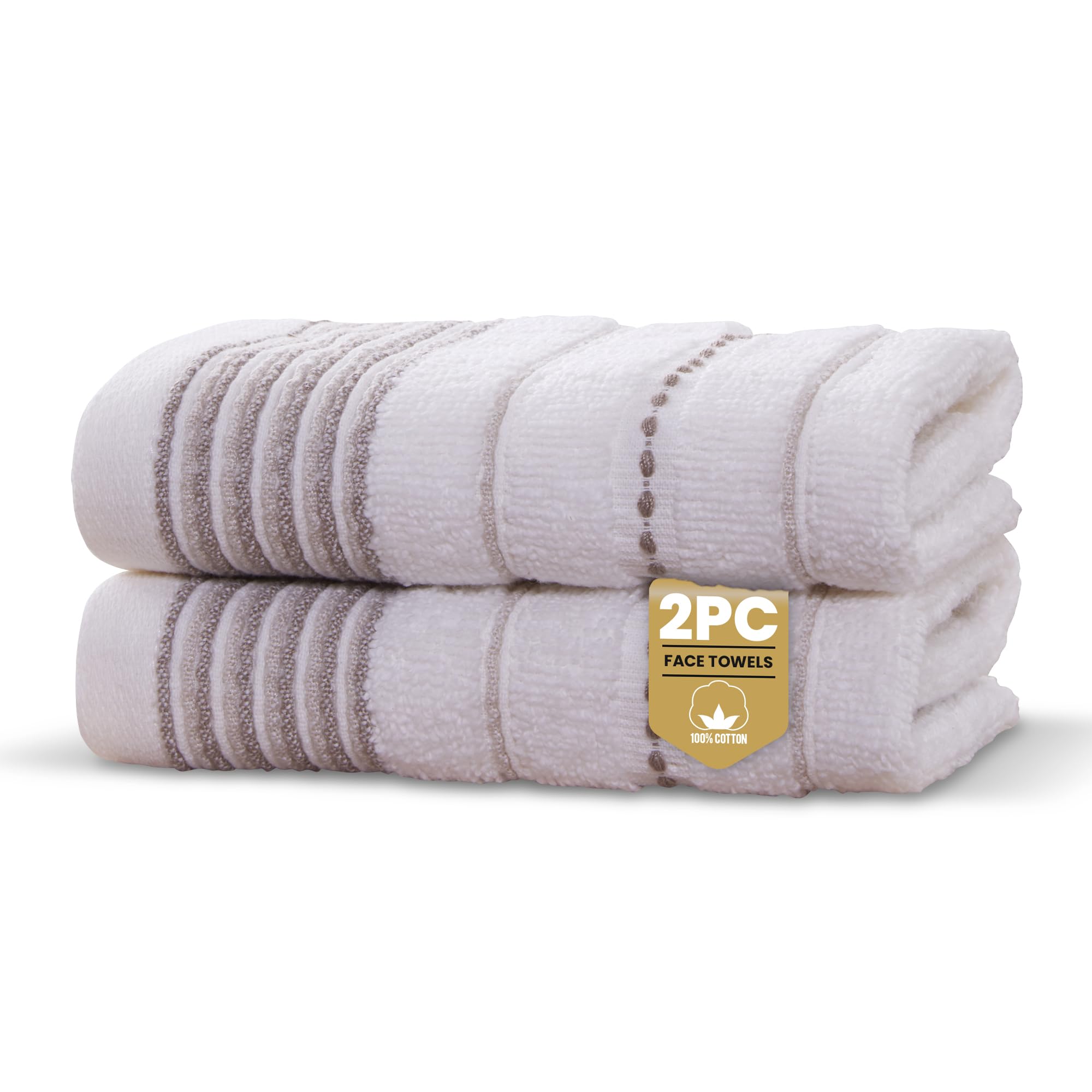 Rapport Home Dakota Stripe Face Towels 2-Pack Luxurious 100% Cotton 500gsm Soft Absorbent Face Cloths, Oeko-Tex Certified Bathroom Hand Towels | Natural (30x30cm)