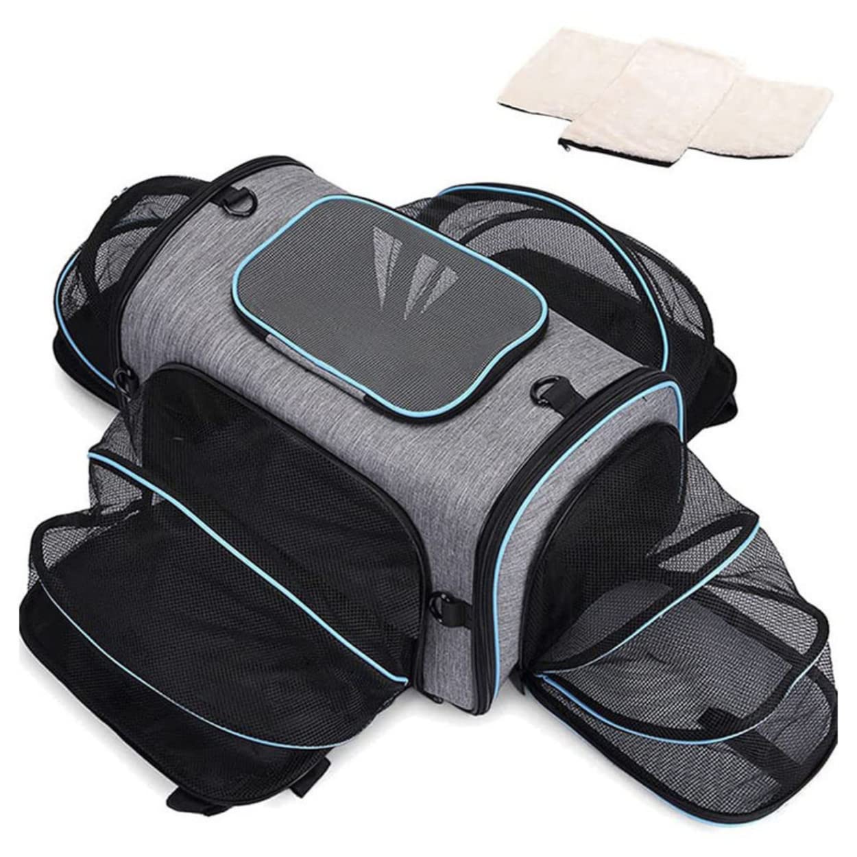 ApexZag Expandable 4 Sides Pet Carrier Bag, Small Animal Airline Approved Bag Carrier, Foldable Bag Carrier for Cats and Small Dogs with Removable Fleece Pad, Soft Pet Travel Carrier