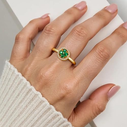 Miniatura 6 de Collar para ansiedad, anillos para la ansiedad para mujeres, anillos de trébol de cuatro hojas, anillo de preocupación de color dorado para la