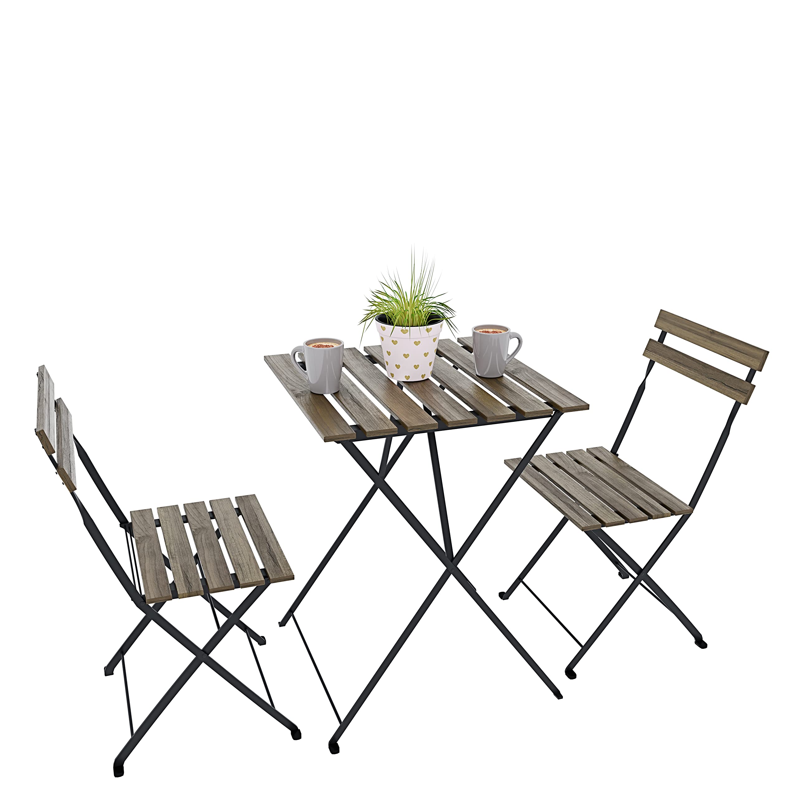 Bistrot Set 2 Krzesła Stolik Składany Legno Acacia Metal Ogród Taras Bistro