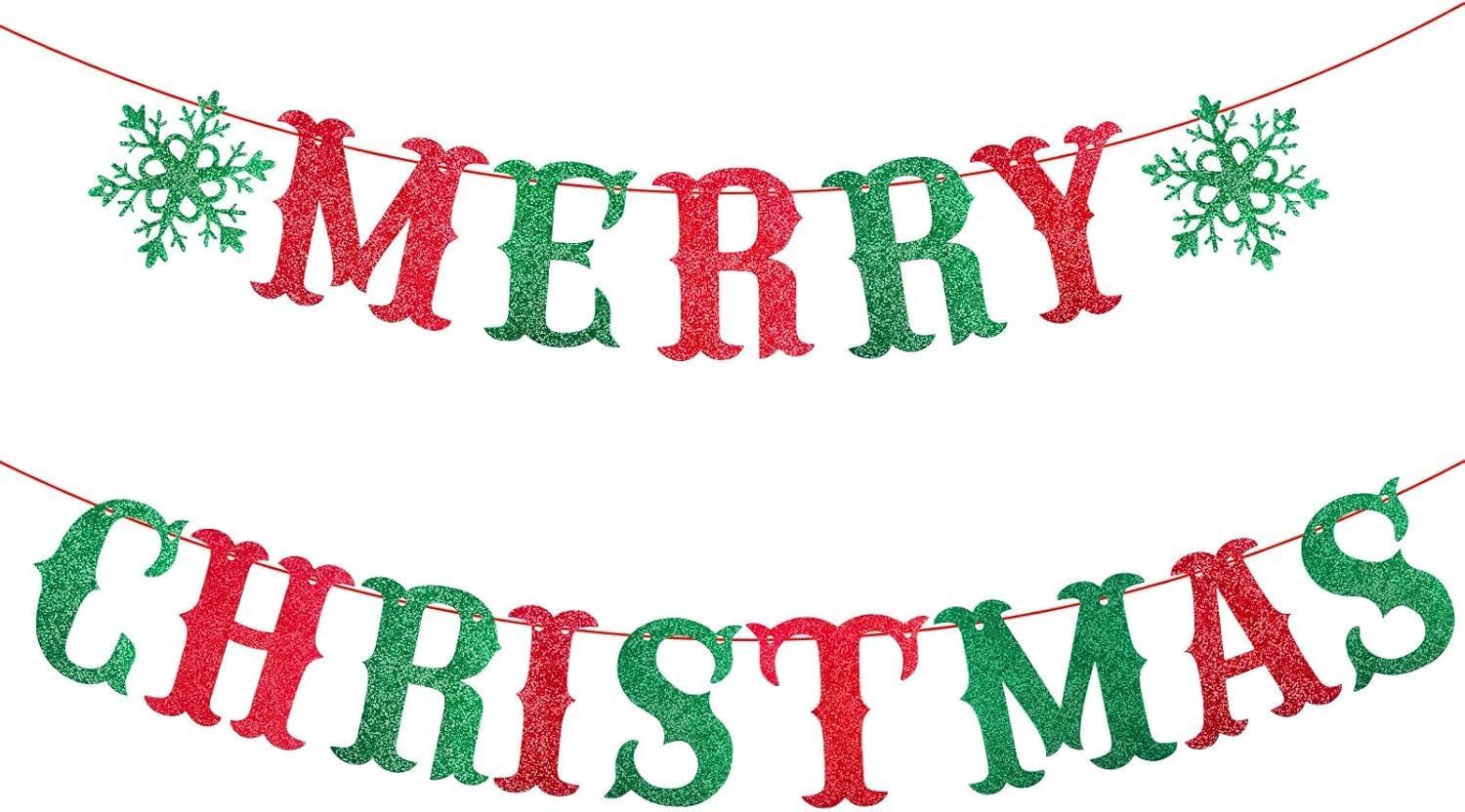 Red and Green Merry Christmas Banner, Xmas Banners Christmas for Xmas Party Decorations