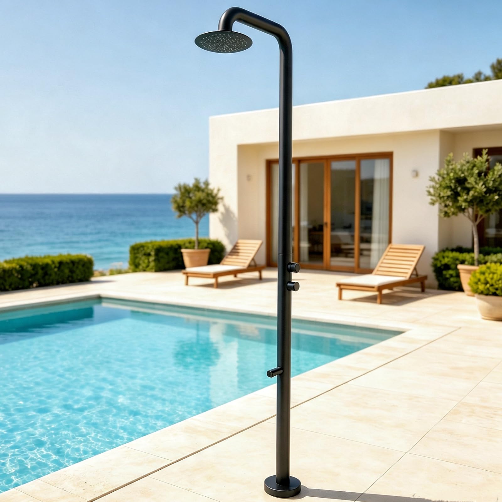 316 Free Standing Outdoor Shower with Foot Wash Marine grade Outside Shower