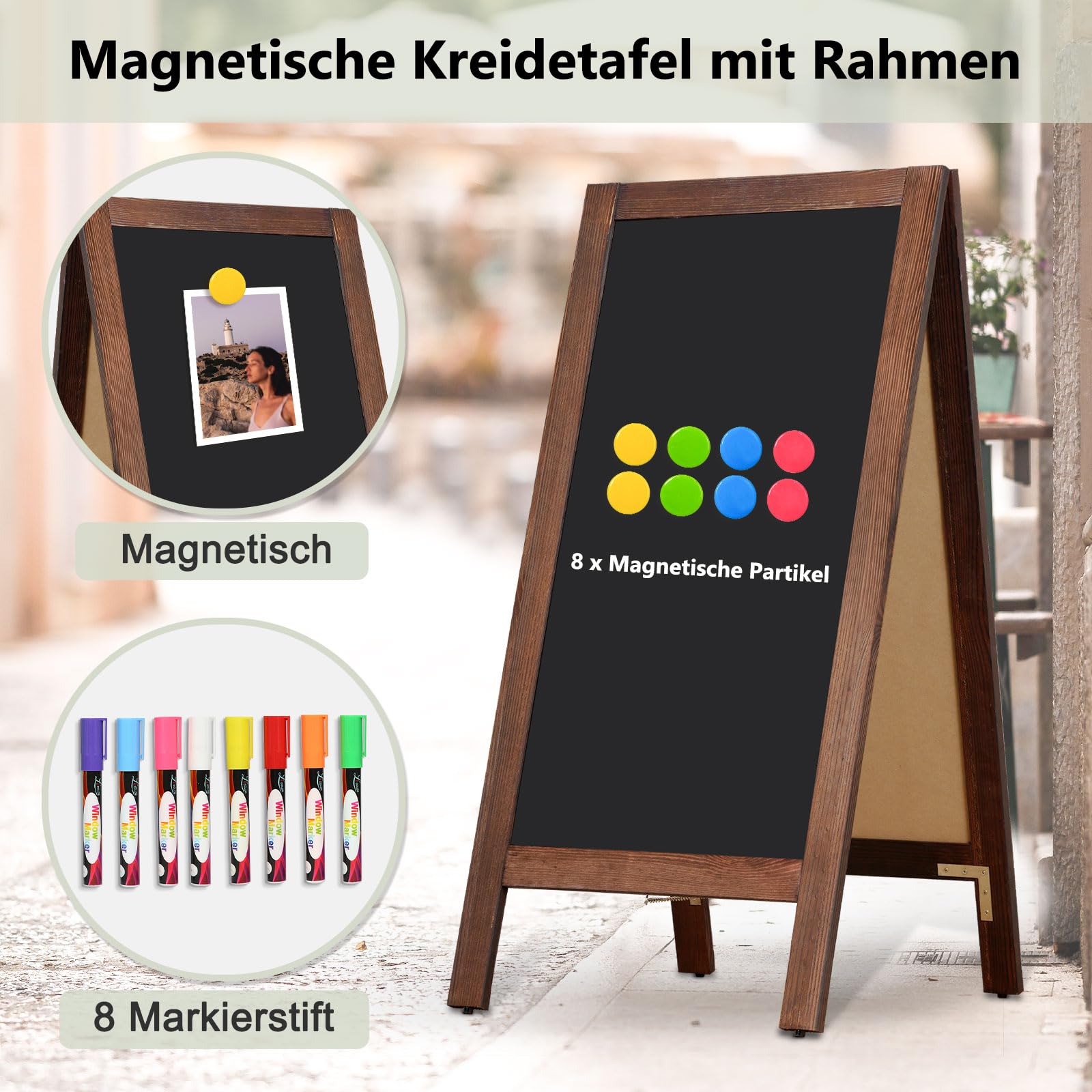 DOLLAR BOSS kreidetafel aufsteller kundenstopper 48x100cm Kreidetafel | Gehweg Schilder Stand-up-Schilder, Doppelseitig Magnetisch Kreidetafel, Stehtafel für den Straßenrand im Freien Kiefernholz