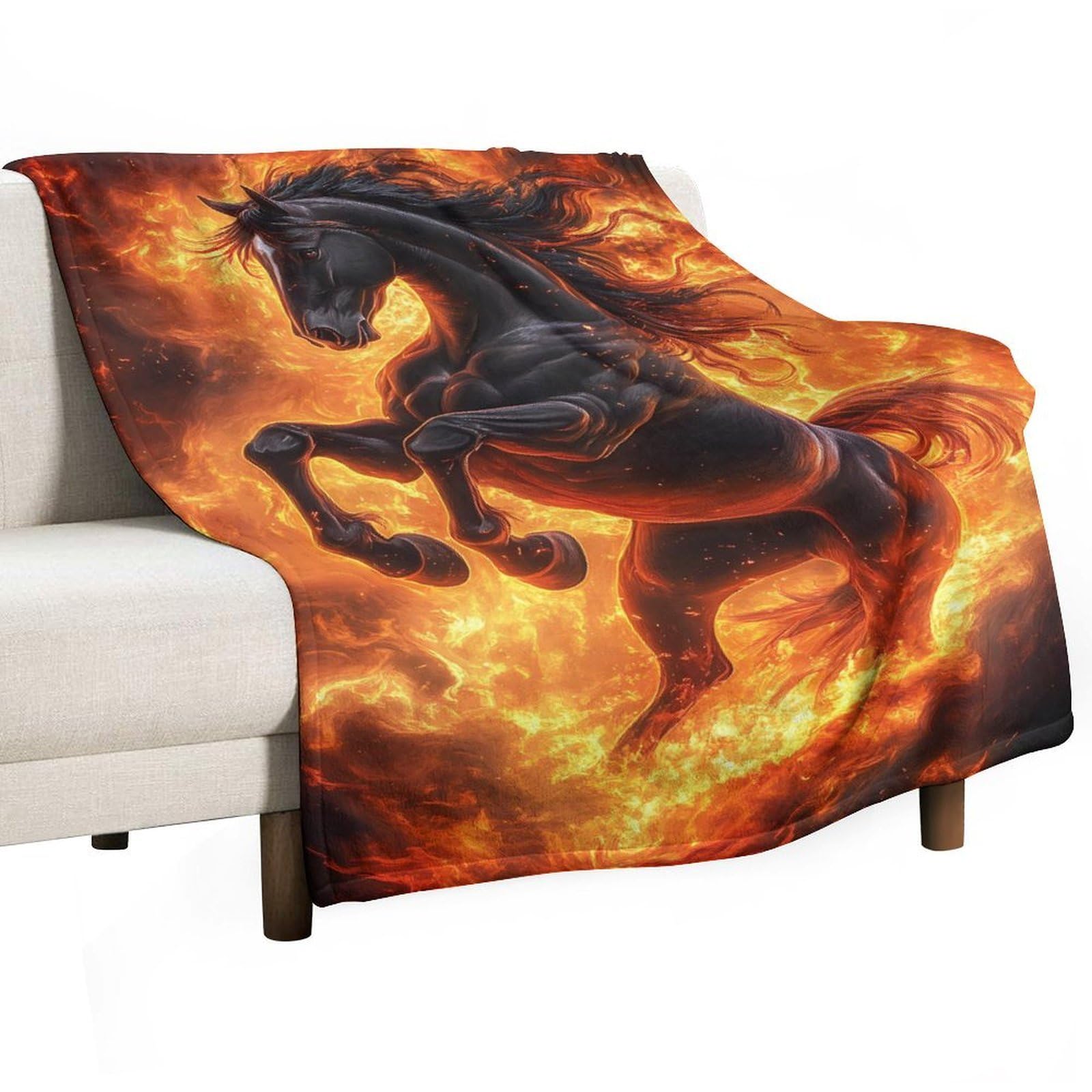 Cgsbngha Style Fire Horse Flannel Fleece Blanket Lightweight Soft Throw Blankets For Sofa Couch Bed Chair