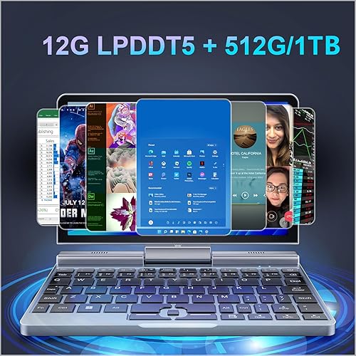 Miniatura 9 de Mini portátil 2 en 1 con pantalla táctil HD de 8 pulgadas, Windows 11 Pro Ultra portátil para negocios y estudiantes, Intel N100 12GB LPDDR5 1TB M.2