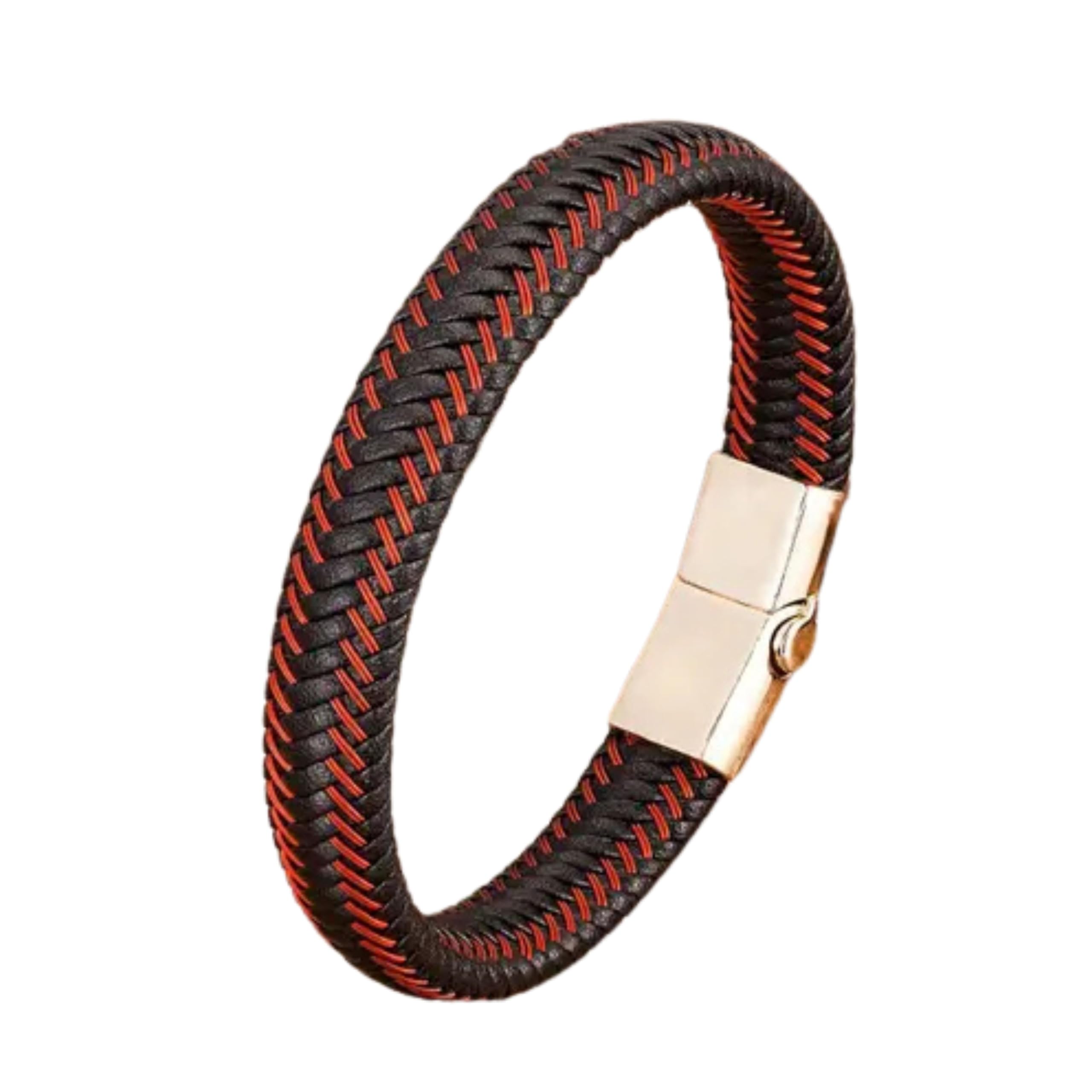 Western Classical Black Bracelet for Men | Red Cross Knitted Leather Band with Magnetic Lock | Stylish Fashion Bracelet for Boys & Men-image-26