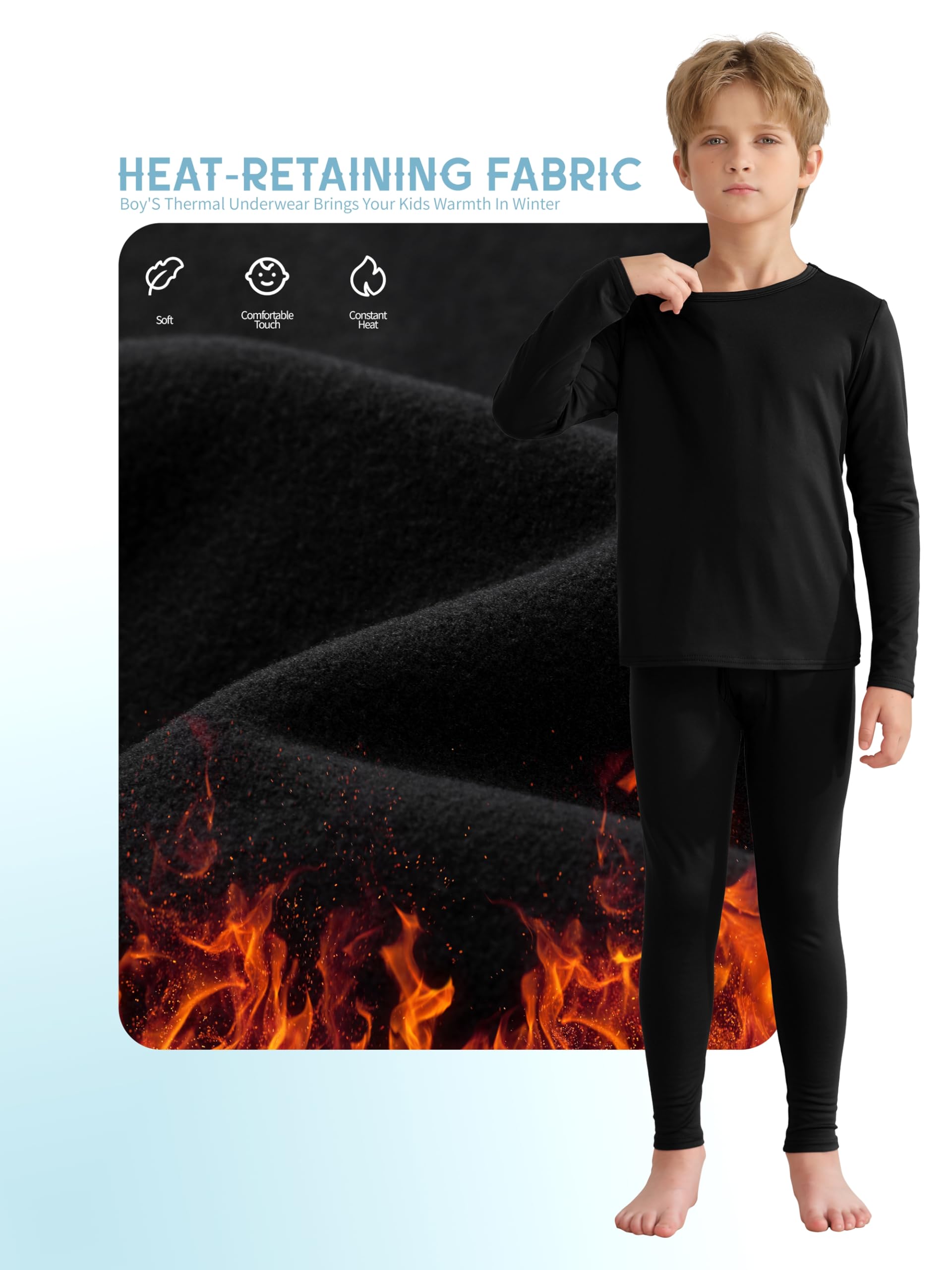 VZV 3er-Set Thermounterwäsche-Set für Jungen, Thermounterwäsche-Set, lange Unterhose für Jungen, mit Fleece gefüttert, Basisschicht für Skifahren, kaltes Wetter