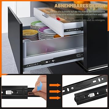 Drawer Runners 55 cm 4 Pairs (8 Pieces) Full Extension 3 Fold Roller Slide Drawer Slides Side Mount Drawer Slides 45.4 kg Capacity Black 22 Inch