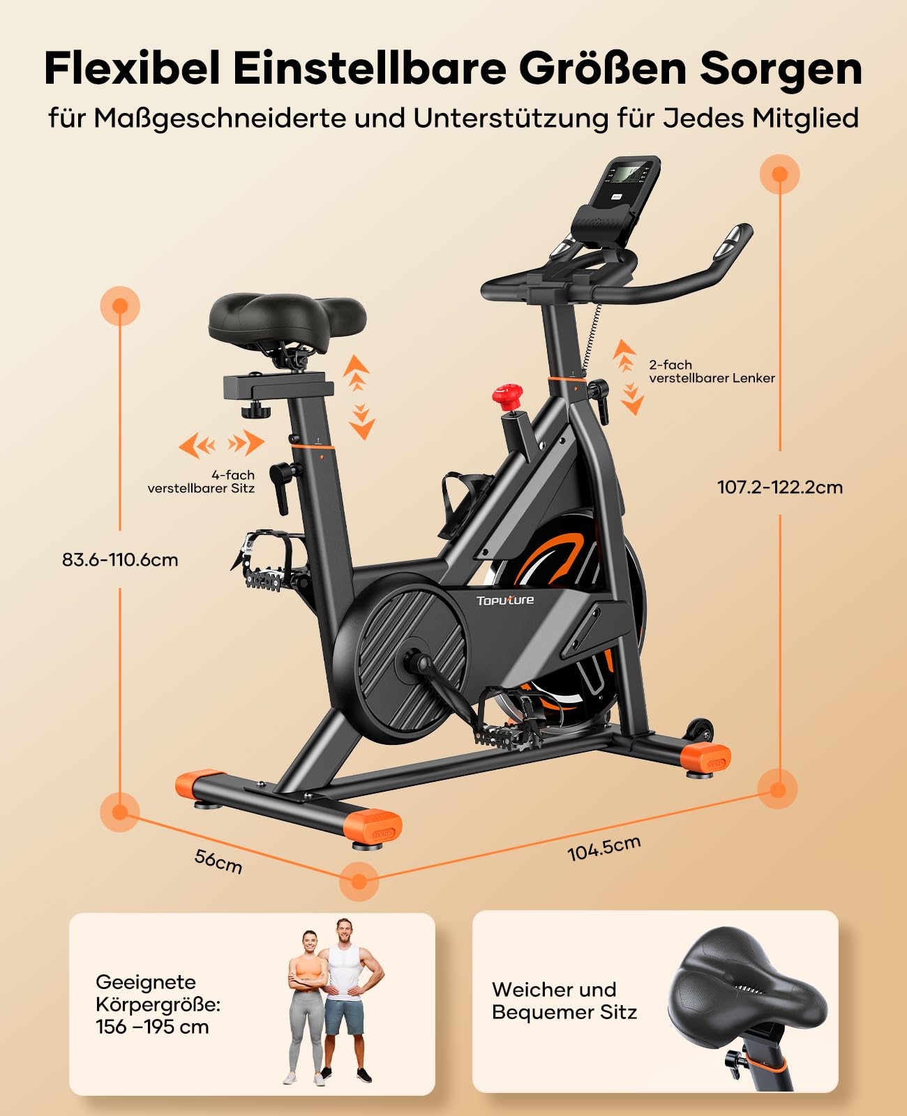 2026 Toputure Heimtrainer Fahrrad mit APP, 0-100% Magnetwiderstand Ergometer, 15KG Schwungrad, Bis 160KG, Hometrainer Indoor Bike mit LCD, Tablet-Halter, Getränkehalter, Ultraleise