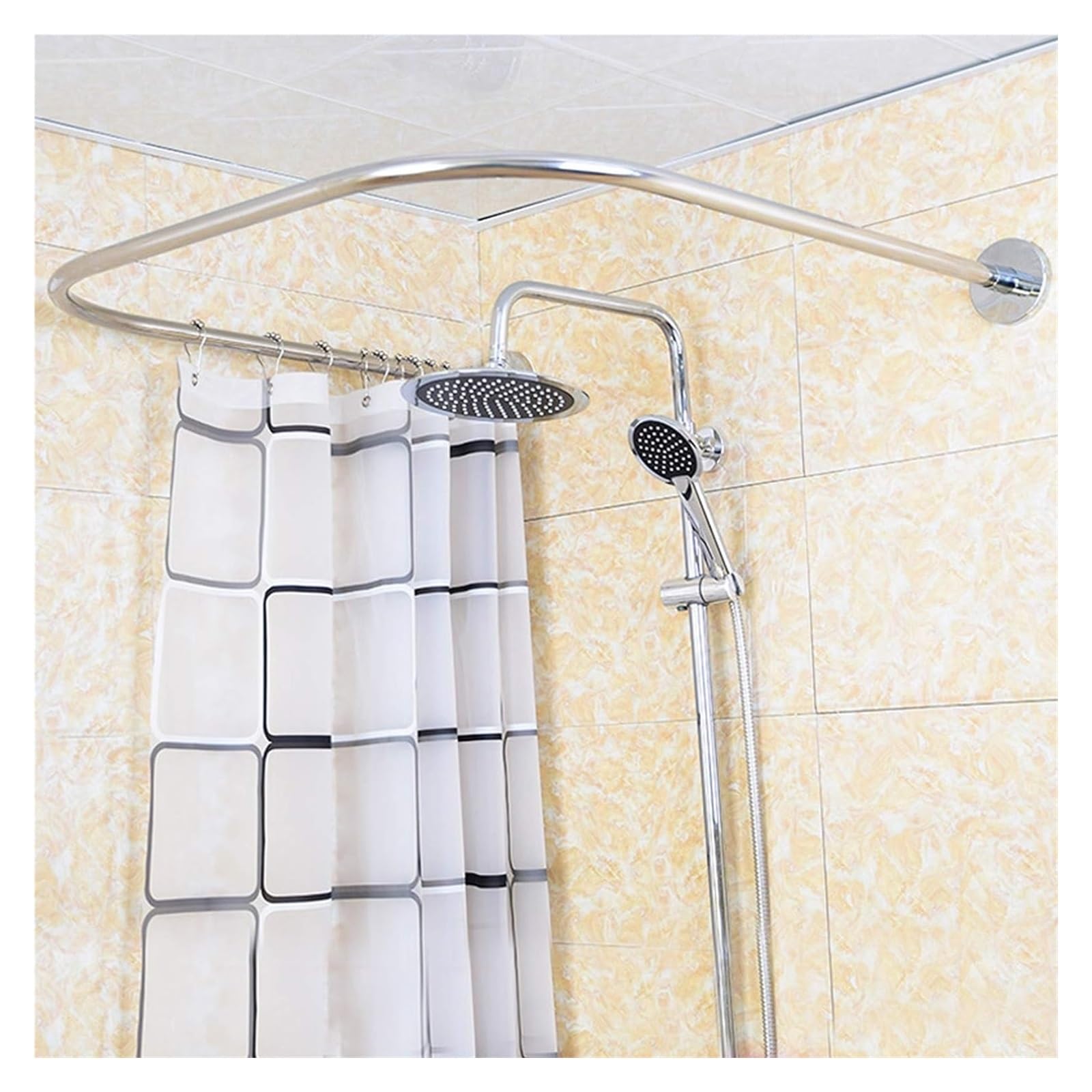 Meiiron Extendable Shower Curtain Rod Rail U Shape Adjustable Curved Tension Rod 304 Stainless Steel for Bathroom Corner Shower Curtain Bar, No Drilling (Size : 90x90x90cm)