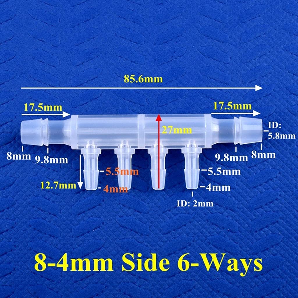 Conector de Manguera de 6 Vías Y 10 Vías, Desviador de Gas Líquido para Tanque de Acuario de Polipropileno de Grado Alimenticio, 1~50 Piezas de Junta de Pagoda para Riego de Jardín/8-4Mm Side
