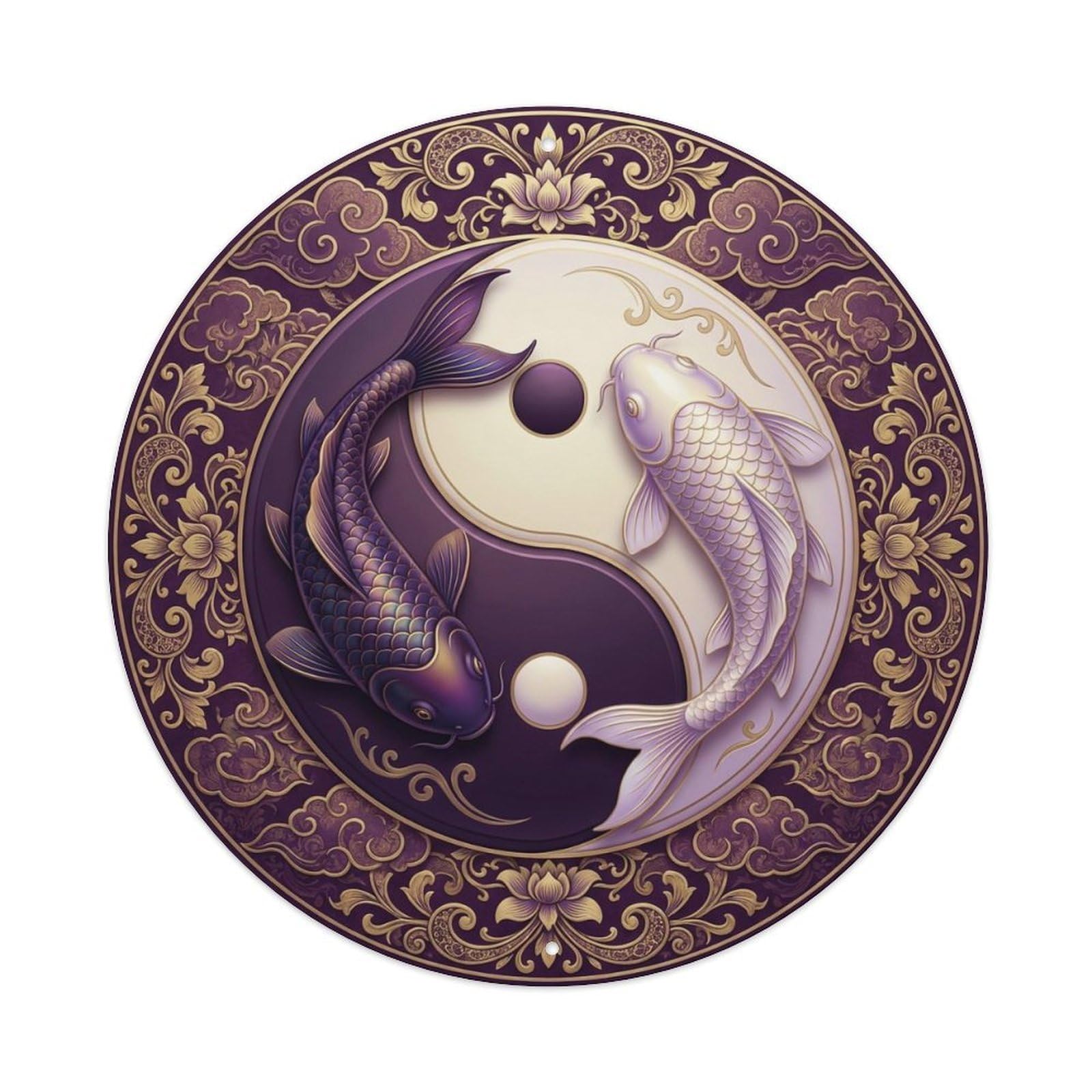 Tai Chi Koi Fish Eggplant Purple Deep Rich Elegant Dark Metal Tin Sign