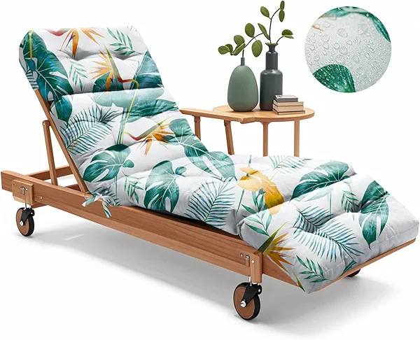 Uthem Outdoor Chaise Lounge Chair Cushion 75.1 x 22.8 x 4.7 Inches 100% Waterproof Replacement Cotton Patio Pool Lounge Chair Cushion for Outdoor Furniture with Ties, Yellow-Green Leaf