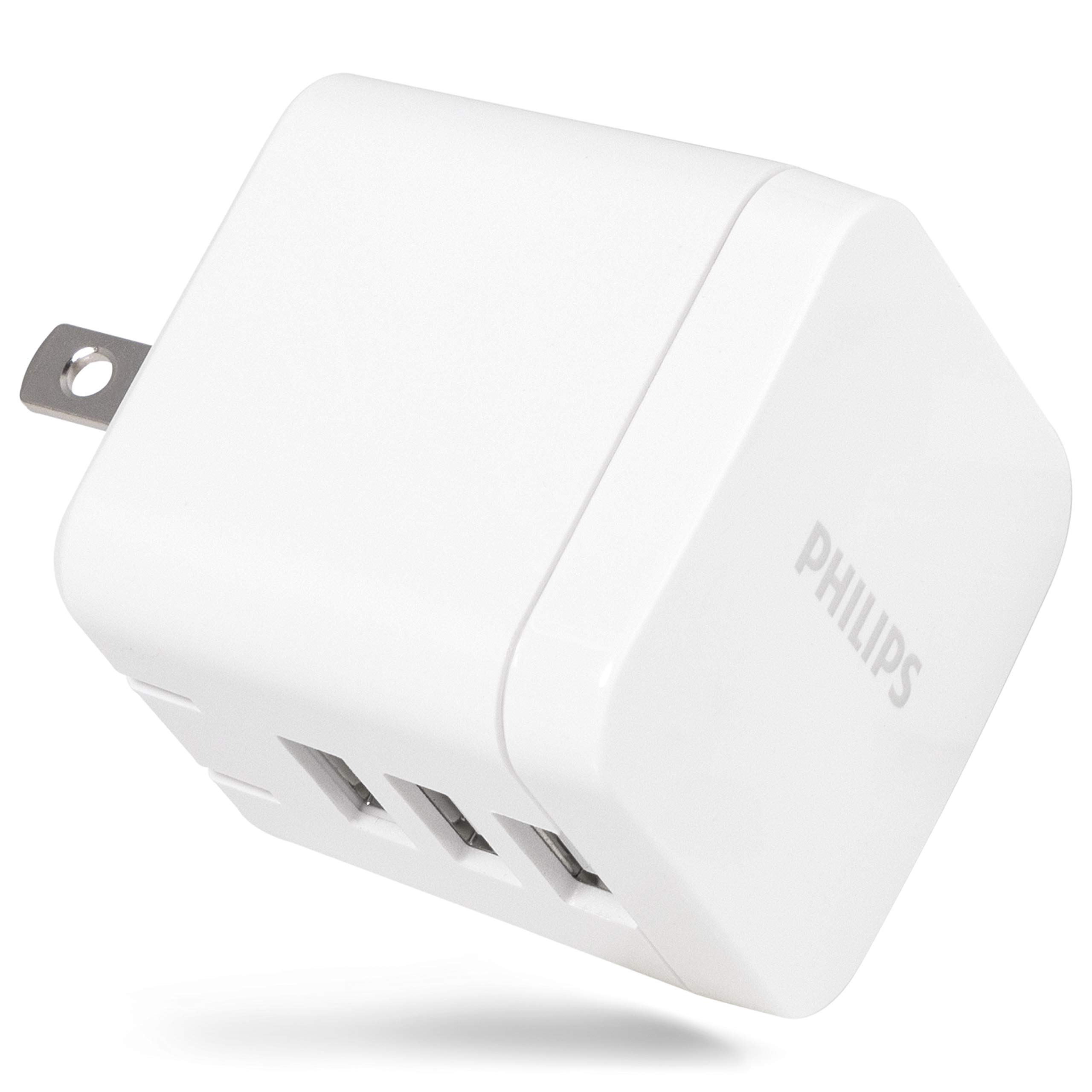 Philips iPhone USB Wall Charger Block, 17W 3-Port USB A Charging Block for iPhone 14, 13, 12 Series, iPad Power Adapter Cube, Foldable Plug Charging Box, DLP2408/37