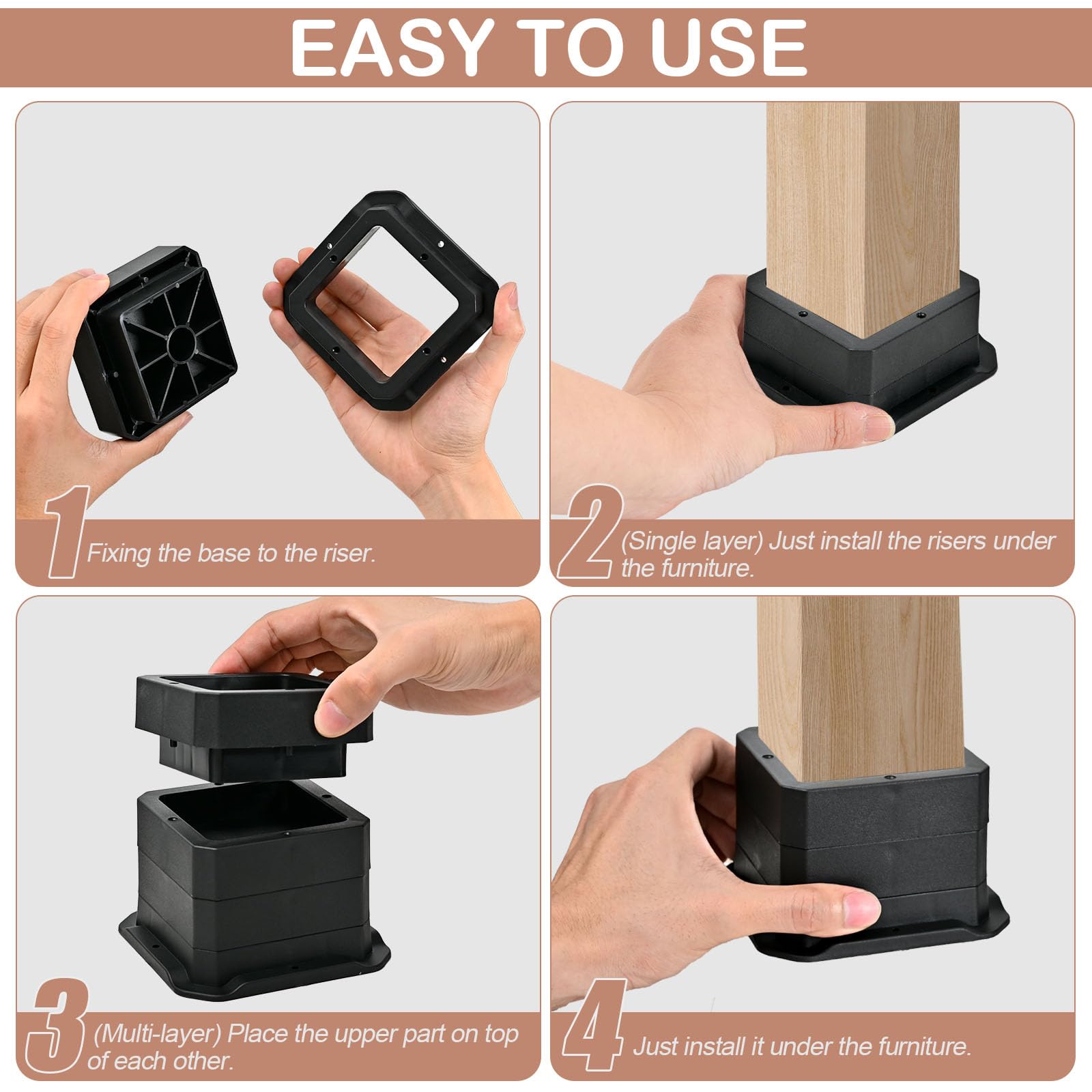 shouwuhho 20 rialzi regolabili per letto, 3, 7,5 o 15,2 cm, resistenti, alzate per mobili, elevazione in altezze 1, 2, 3, 4, 5, 15 cm, per divano, tavolo, sedia, sollevatori fino a 2,7 kg, nero
