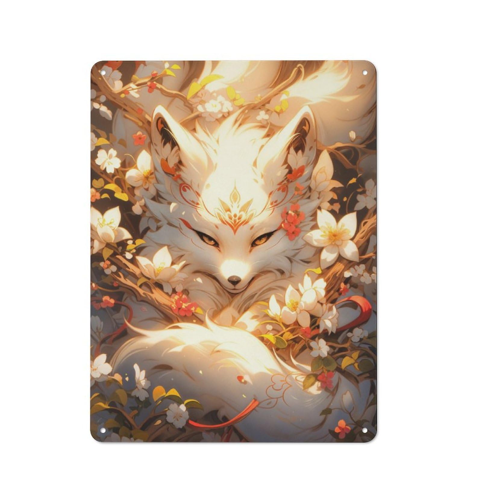 Junmoney Fox In Blossom Tin Wall Plaque 40X30cm With For Garage Or Workshop, For An Autumn Wall Display In Garage And Workshop