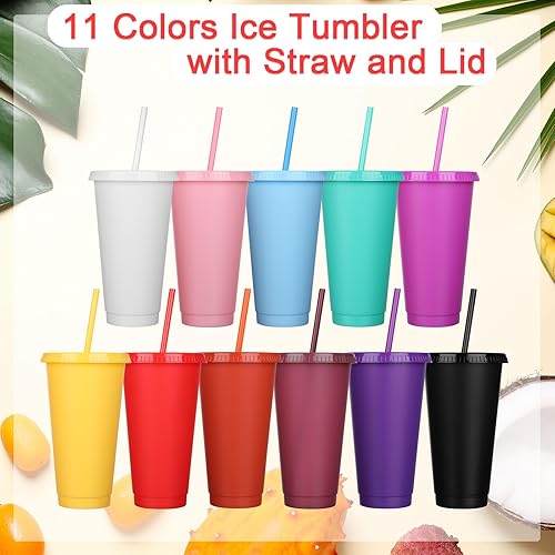 Miniatura 3 de Honeydak Paquete de 100 vasos con popote y tapa, botella de agua a granel, taza de viaje para café helado, vasos de plástico reutilizables para