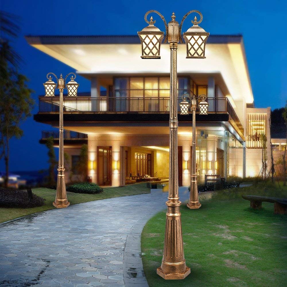 Farola Exterior Impermeable Vintage de 2 Luces, farola de Poste Alto Estilo Retro Europeo, Linterna de Cristal, lámpara de Calle con Columna de Aluminio para Patio, balcó,Black-170cm