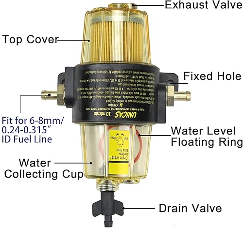 Miniatura 2 de TOPCARSET UF-10K - Conjunto separador de agua con filtro de combustible compatible con motor fuera de borda marino Mercury, Yamaha, Suzuki,