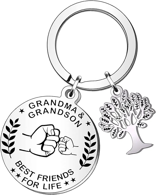 HULALA Grandma and Grandson Best Friends for Life Family Tree Keyring Keychains for Grandmother Mothers Day Birthday Christmas Presents