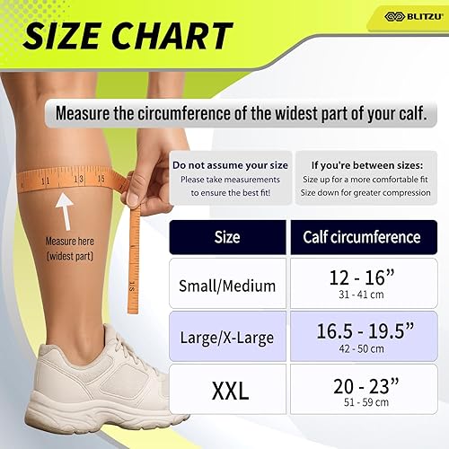 Miniatura 6 de BLITZU Soporte para pantorrilla para desgarro de músculo de pantorrilla, manga de compresión de neopreno ajustable para mujeres, hombres y