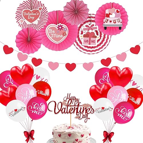 Miniatura 1 de Kit de 30 piezas de decoración para el día de San Valentín, globos de amor, corazones, guirnalda, pancarta, abanicos de papel para decoración del