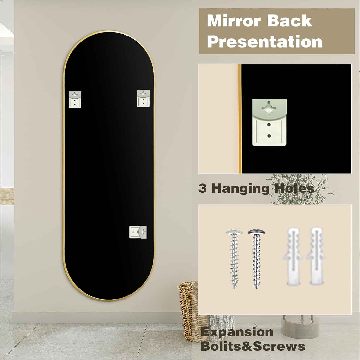 Niccy 65"×22" Oval Full Length Mirror, Long Oval Mirrors with Unique Metal Frame Large Explosion-Proof Hanging Mirrors for Living Room, Decorative Vanity Mirror for Bathroom, Bedroom, Teal-Gold