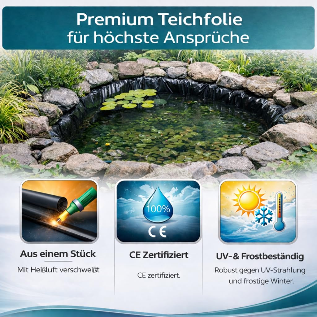 Professionelle Teichfolie PVC 1mm 3x5, 15 Jahren Garantie für Gartenteich Swimmteich UV- und witterungsbeständig 3m x 5m