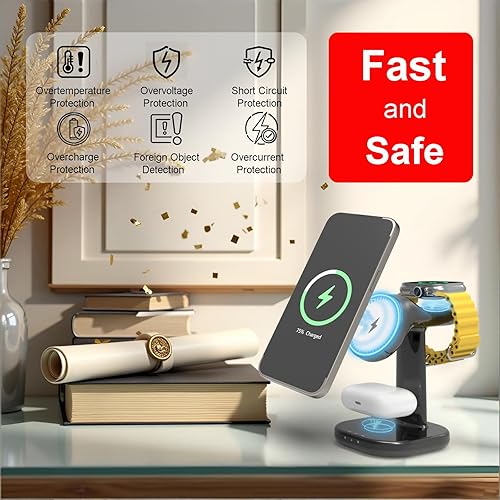 Miniatura 3 de Estación de carga inalámbrica 3 en 1 para soporte de cargador Magsafe, cargador magnético de teléfono para iPhone, Apple Watch, para Airpods, para