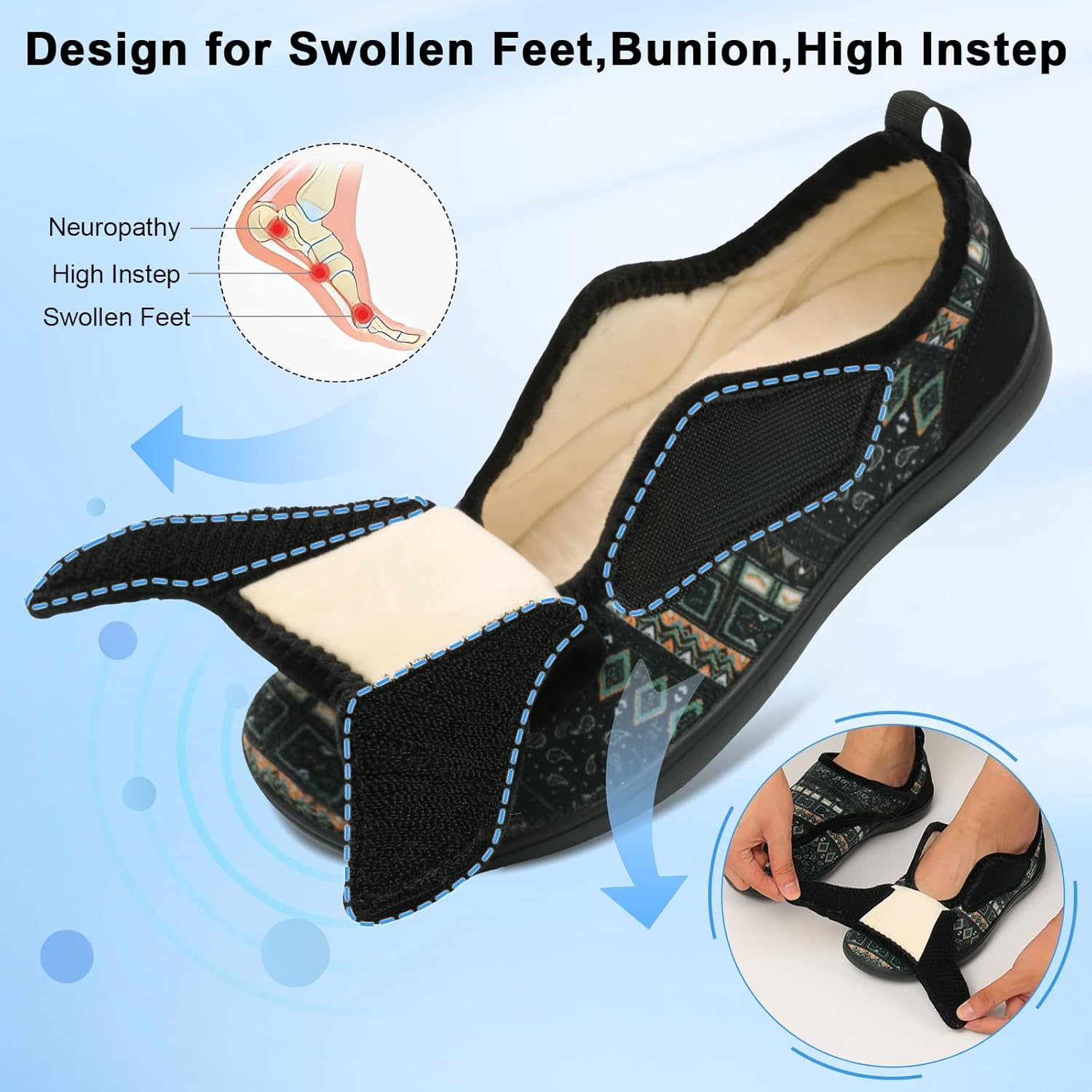 Mens Wide Slippers Comfy Diabetic Orthopedic Shoes Adjustable House Slippers Swollen Feet Walking Shoes - Image 2