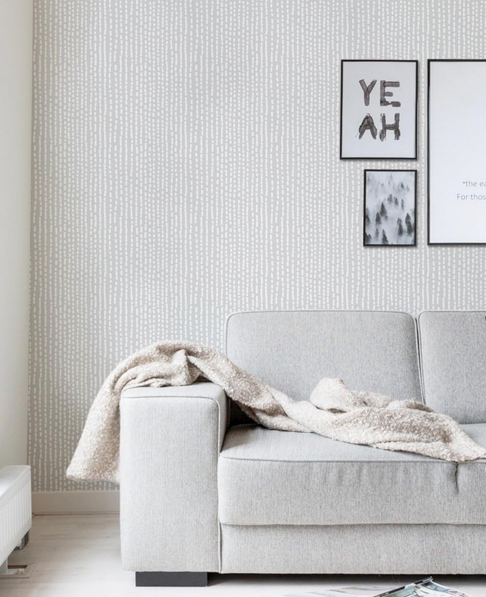 Simple Shapes Line Art Wallpaper - Peel and Stick (6 Sheet Pack - 2ft x 9ft, Cool Grey)