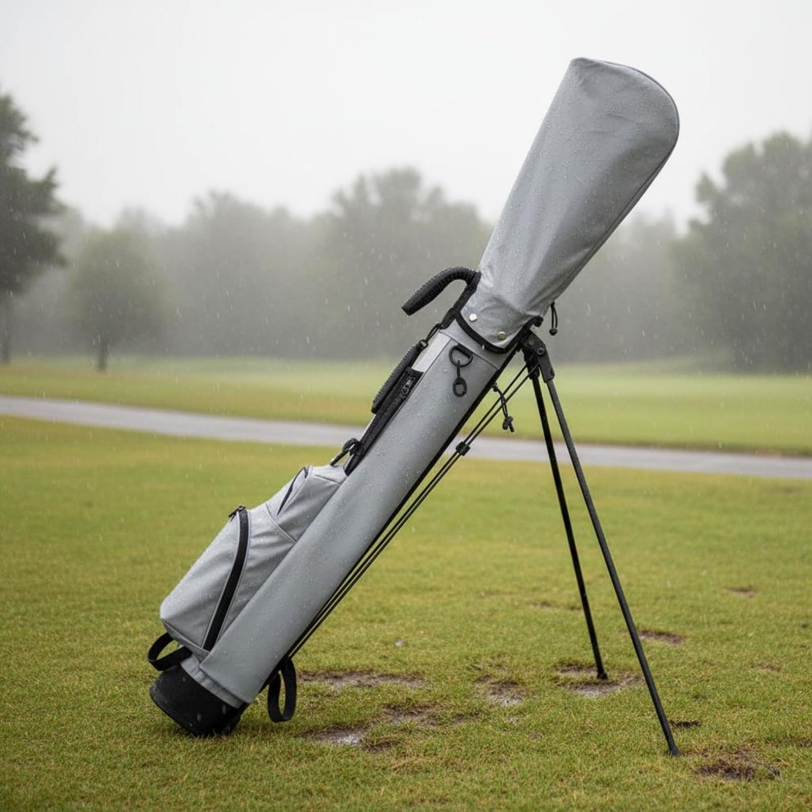Standbag mit Netztasche wasserdicht Golf-Standbag tragbar Golfbag mit Standfuß für Driving Range, Grau