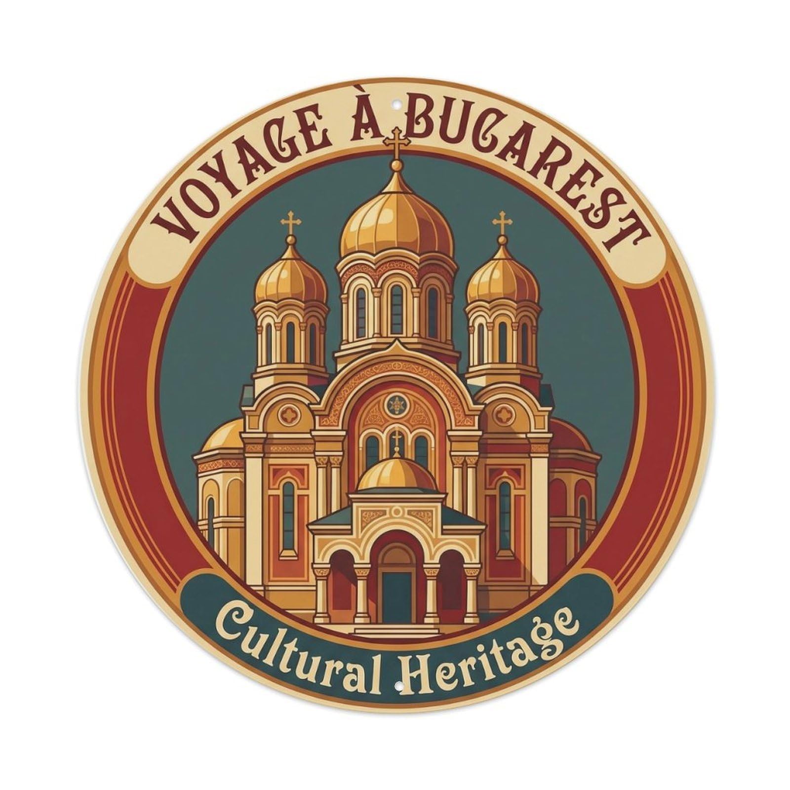 Vintage Travel Bucharest Cathedral Cultural Metal Tin Sign