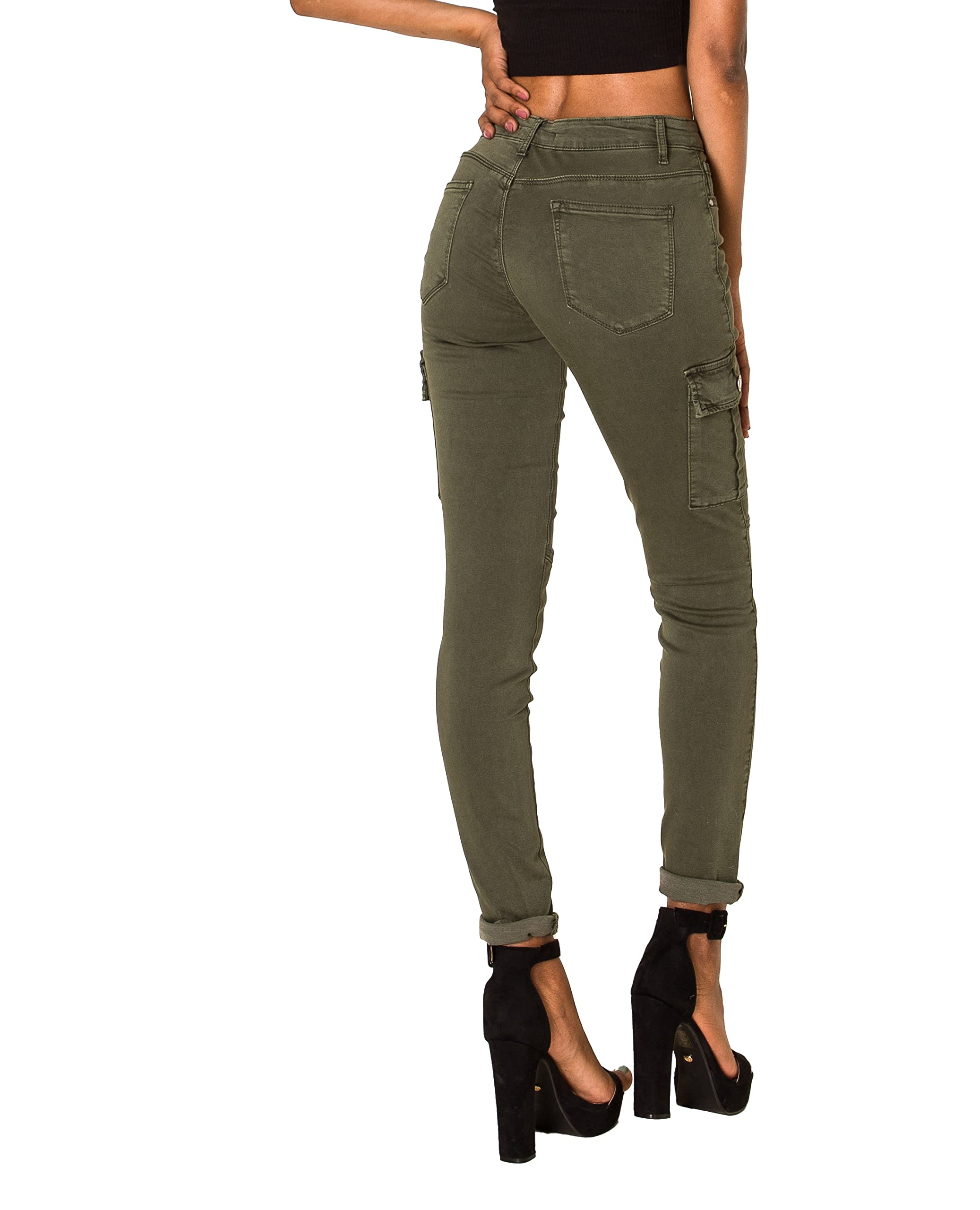 Nina Carter S353 - Pantaloni cargo da donna, skinny fit, jeans cargo, jeans elasticizzati, look usato