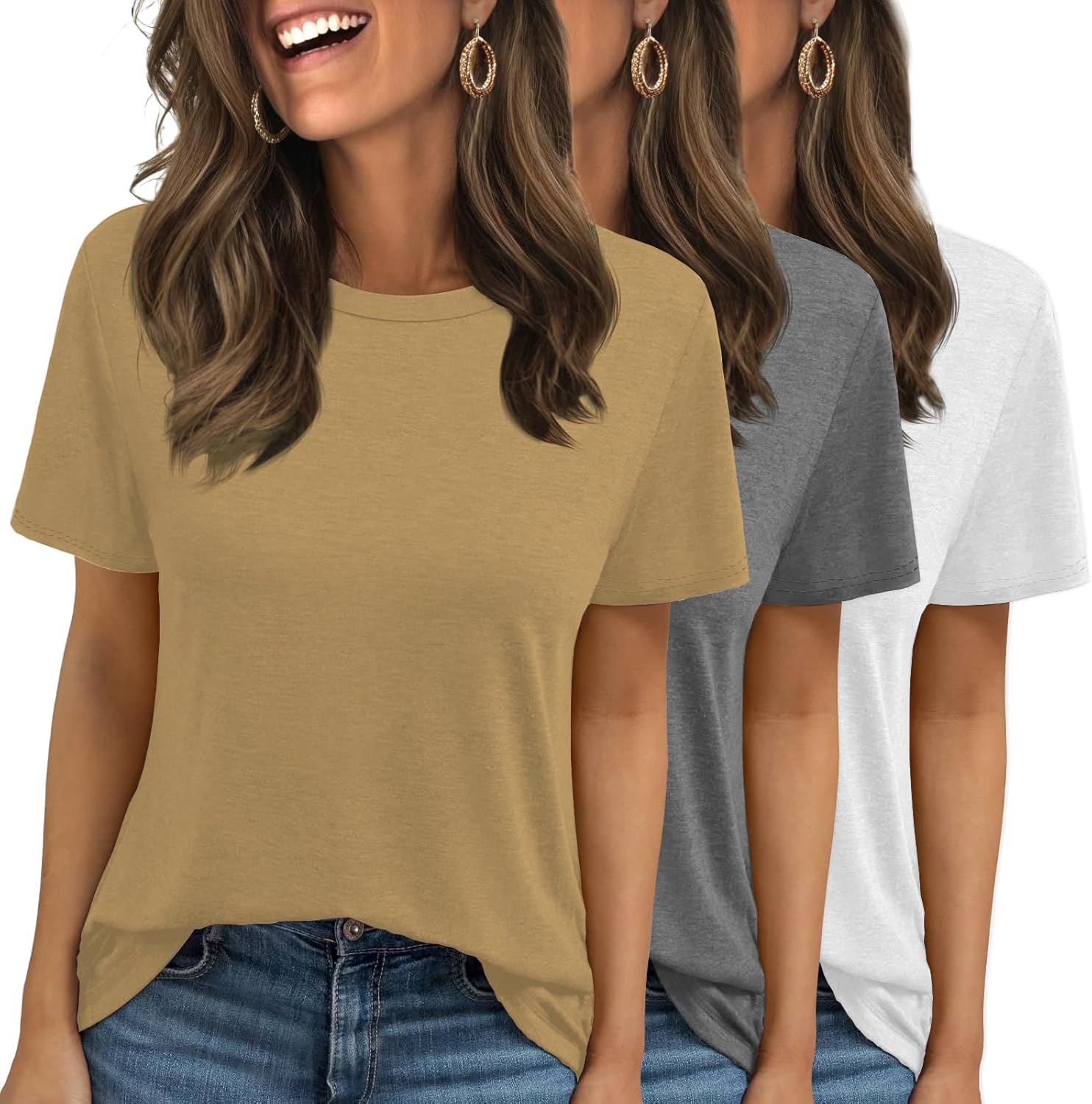 Women Tops Women Shorts Sleeve T Shirts 3 Pack Summer Tops Crew Neck Casual Loose Fit Workout Casual Tshirts Trendy Clothes