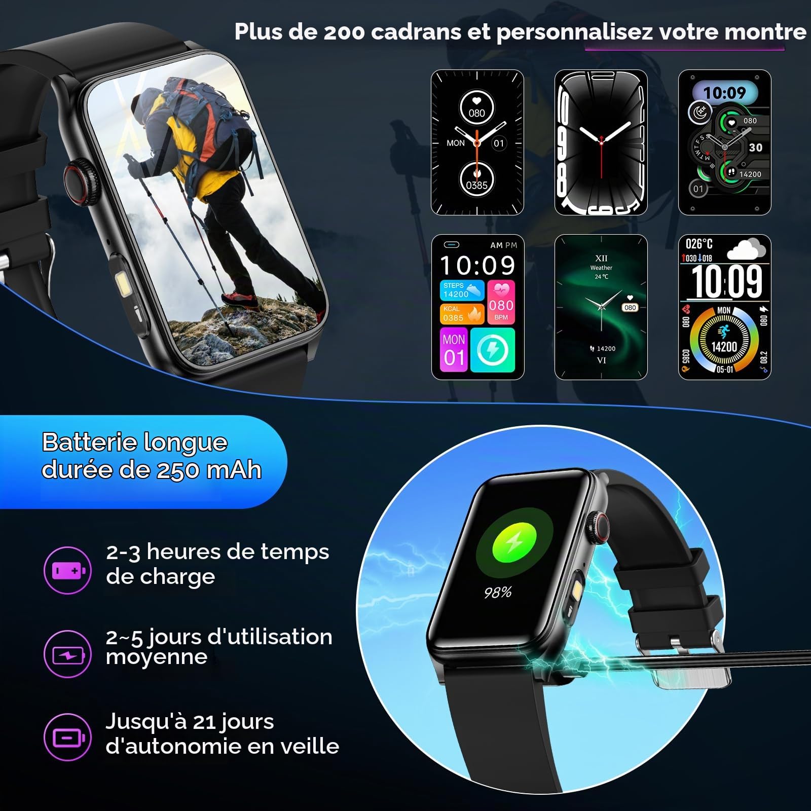 Marsyu 2025 Montre Connectée Homme avec Appel Bluetooth,1,57" Montre Intelligent avec Lampe de Poche LED,120+ Modes Sportifs Moniteur de Sommeil Podometre Bracelet Intelligente pour Android iOS