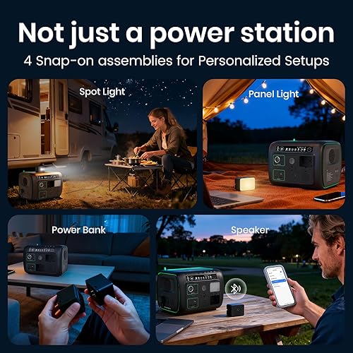 Miniatura 2 de Estación de energía portátil, con luz a presión, altavoz y cargador, generador solar de 800 W, fuente de alimentación exterior de 512 Wh para