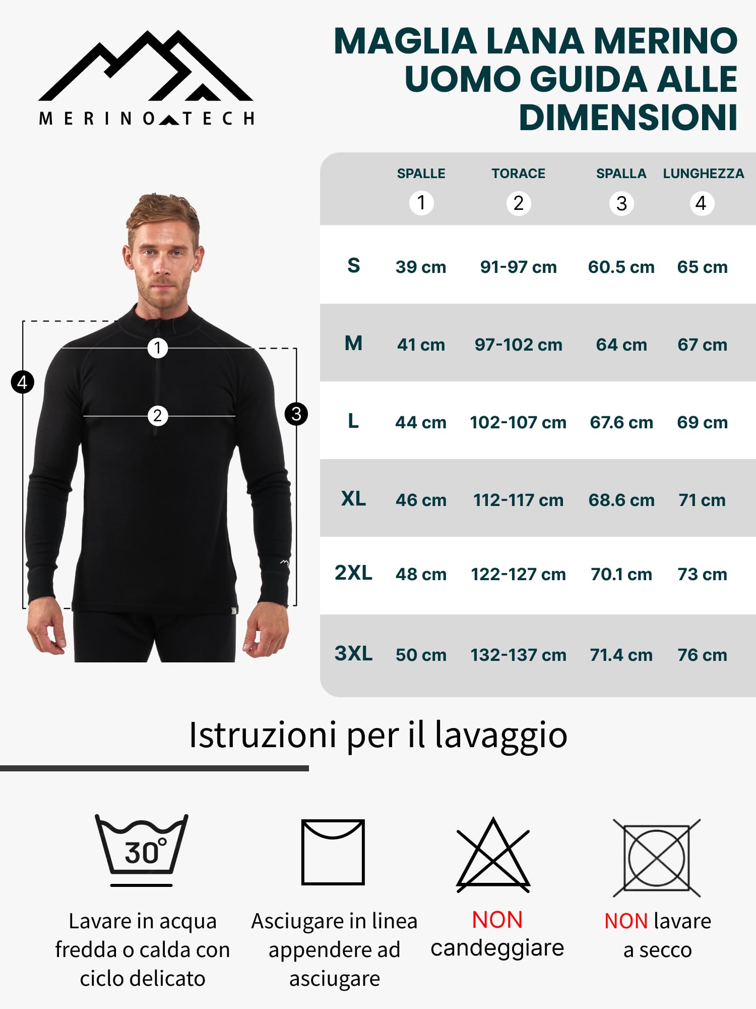 Merino.tech Maglione Lana Merino Uomo Mezza Zip - Intimo Termico Lana Merino Leggero, Medio, Pesante e Calzini