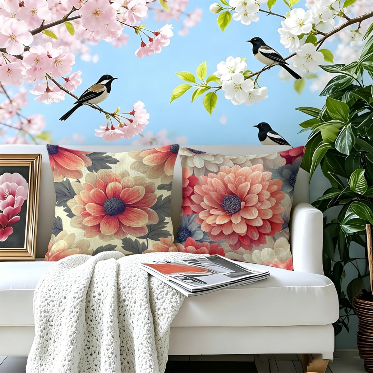 Kissenbezug 65x65cm Outdoor Kissen 2er Set Blume Anlage-2 Samt Dekokissen