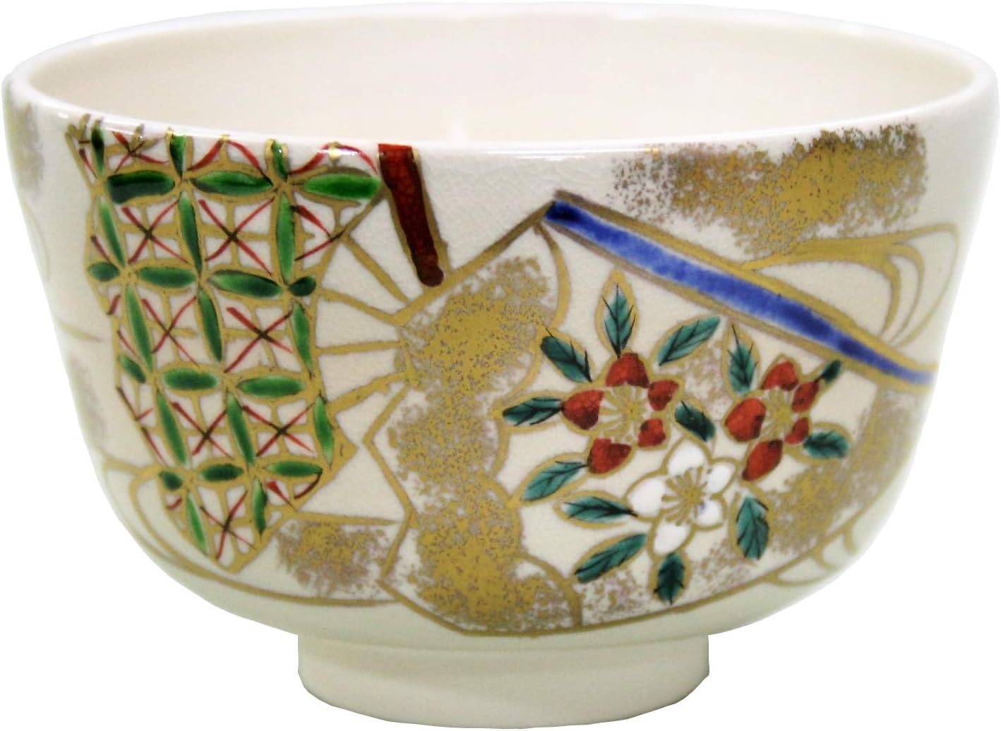 Nakamura Yohei Matcha Bowl, White, Size: Diameter 4.7 x Height 3.1 inches (12 x 8 cm), Ninsei Fan, Flowing Water, Paper Box