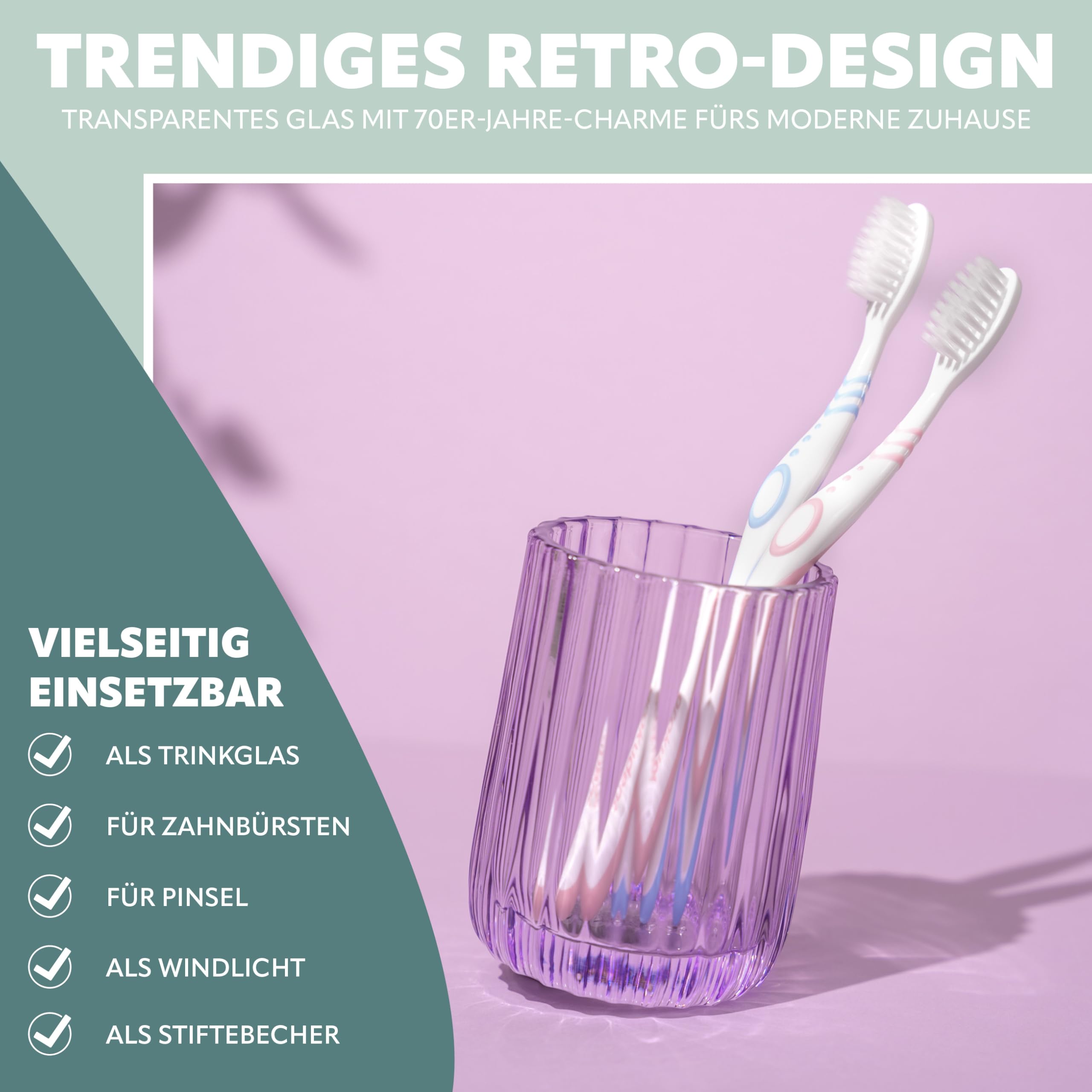 bremermann Zahnputzbecher aus Glas, Zahnbürstenhalter, Zahnputzglas (Lavendel)