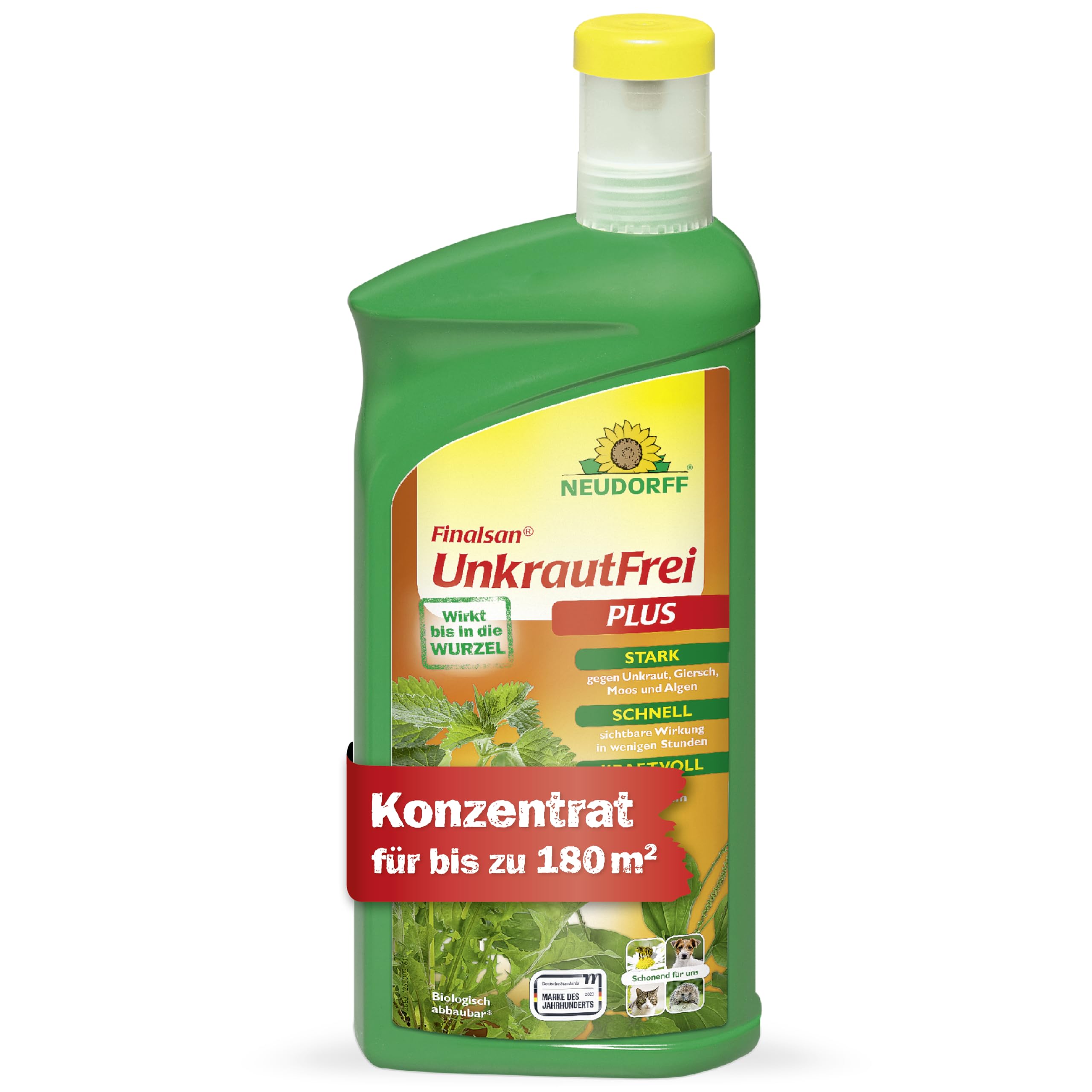 Neudorff Finalsan UnkrautFrei Plus – Kraftvoller, schnell wirkender Unkrautvernichter, der bis in die Wurzel wirkt. Konzentrat für 180 m², 1 Liter