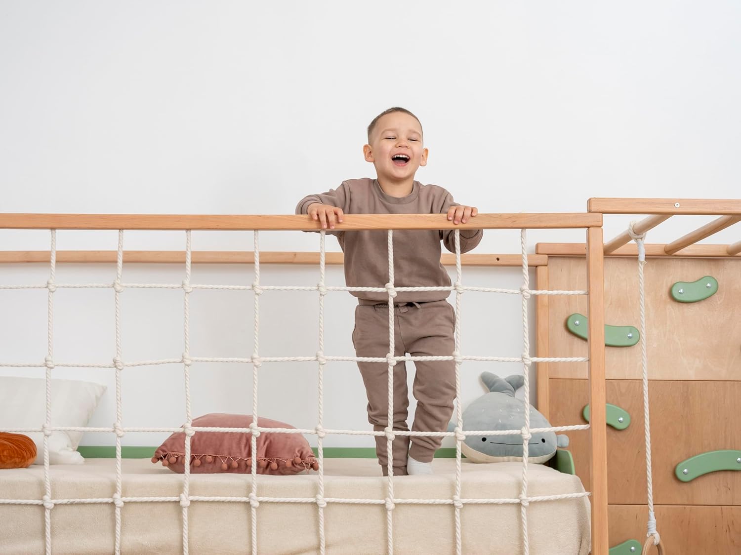 BUSY WOOD Montessori Bed for Toddlers with Drawers - Kids Bunk Bed with Storage and Sport Area (Set 3: Jungle Bedframe+2 Half Depth Drawers)