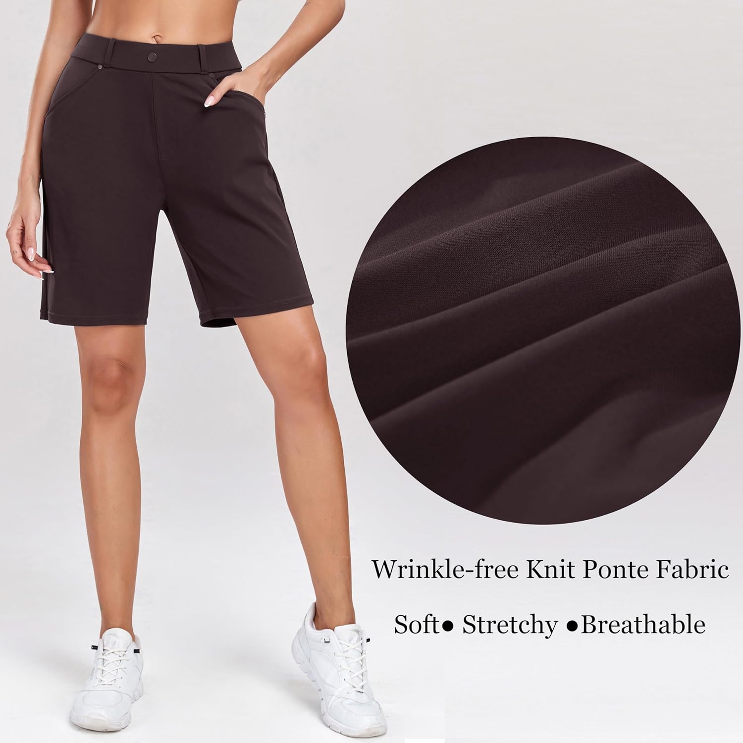 Oalka Women's Bermuda Shorts Work Casual 8" Stretchy Golf Walking Shorts Knee Length - Image 6